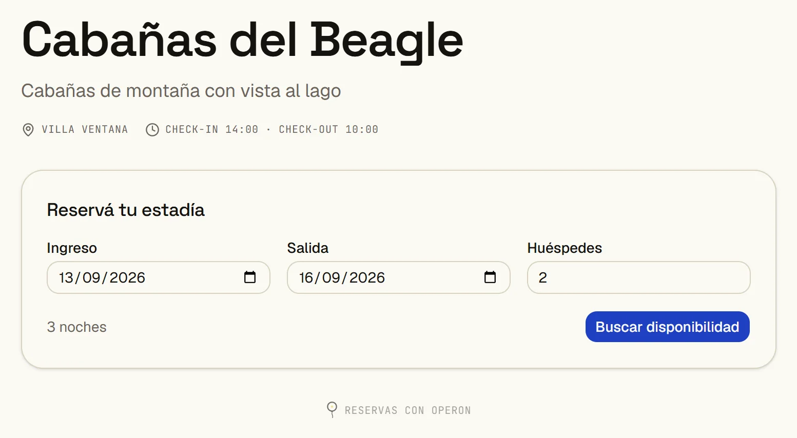 Buscador de disponibilidad con fechas de ingreso, salida y cantidad de personas